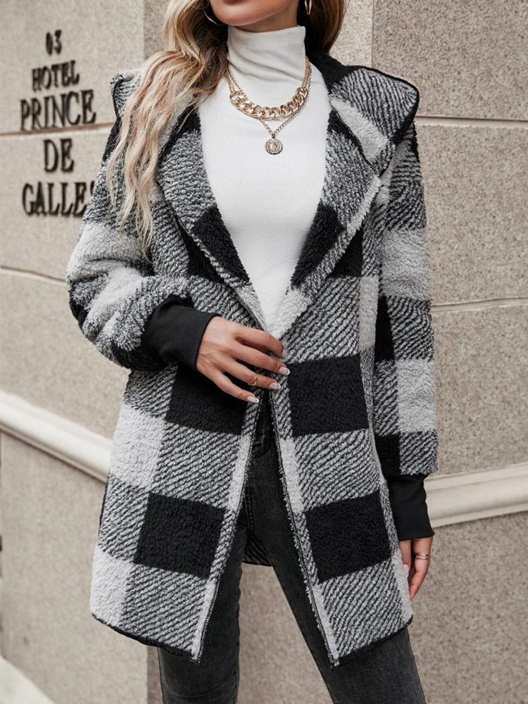 Coat Loose Plaid Color Stitching Knitted Cardigan Sweater NorixaFashion.com