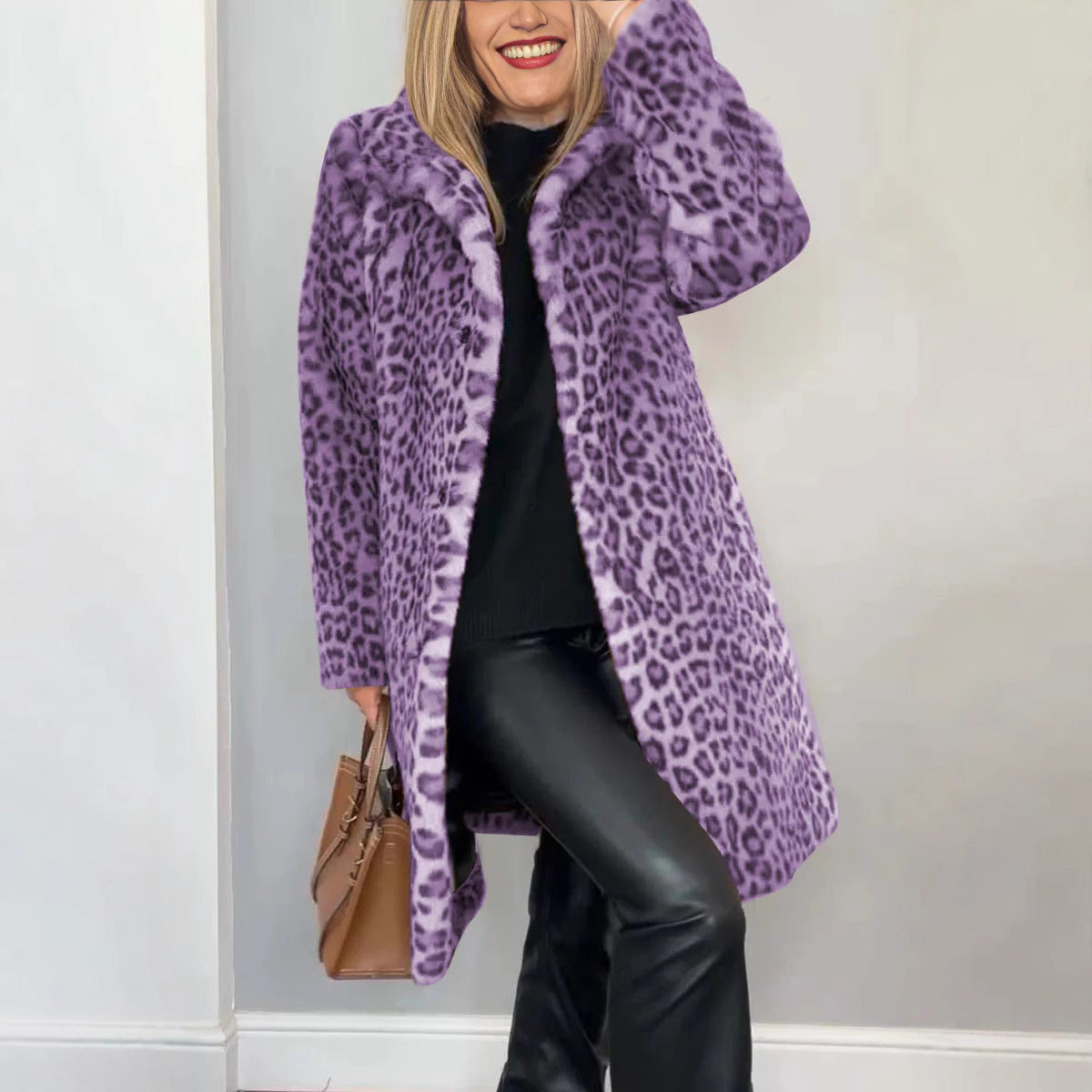 Fall Winter Leopard Print Plush Mid-length Coat LadyShow.Store