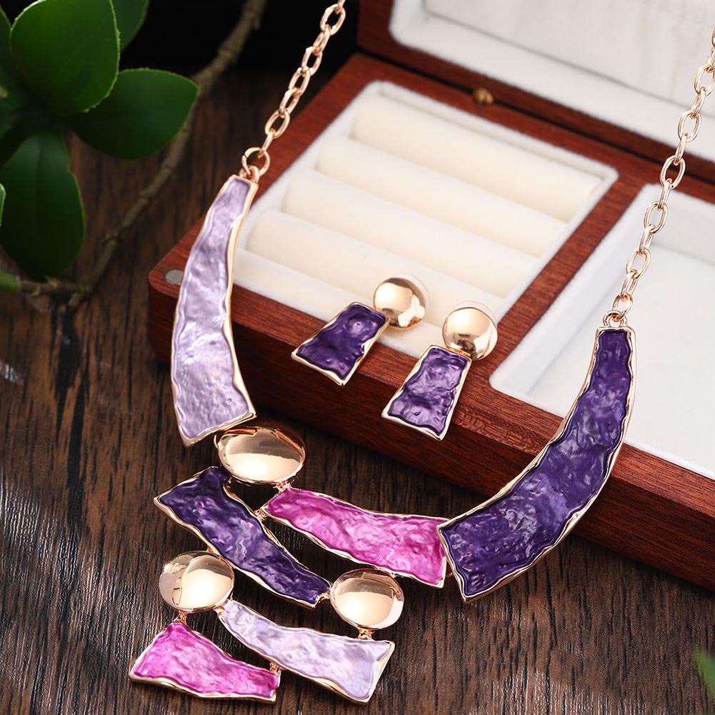 Female Colored Oil Geometric Irregular Earnail Necklace Set LadyShow.Store