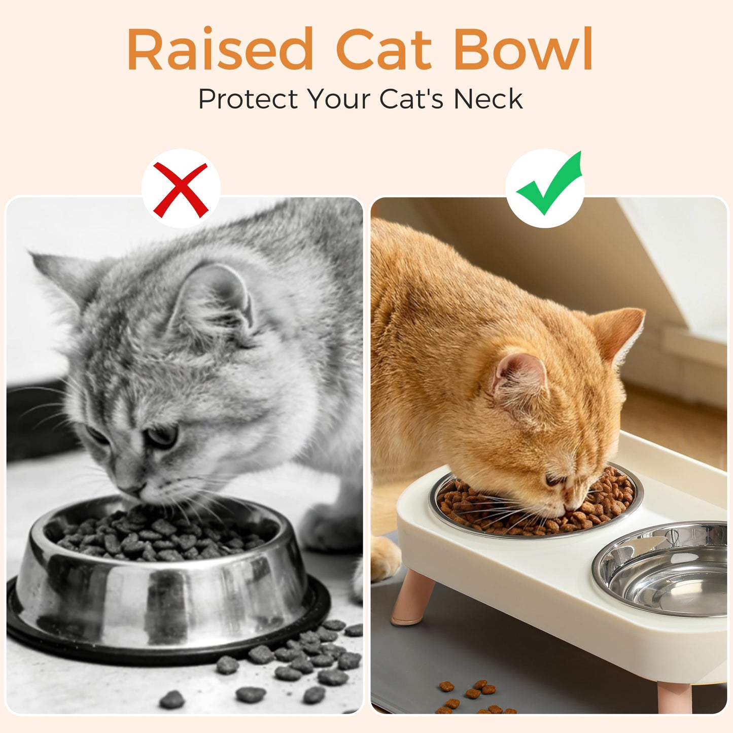Elevated Cat Bowls Set - Raised Cat Food And Water Bowl Set With Non Slip Stand - Pet Feeding Station With 2 Stainless Steel Bowls Pets Fashion