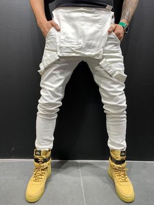 Ripped Denim Pants with Suspenders Pi-Mart