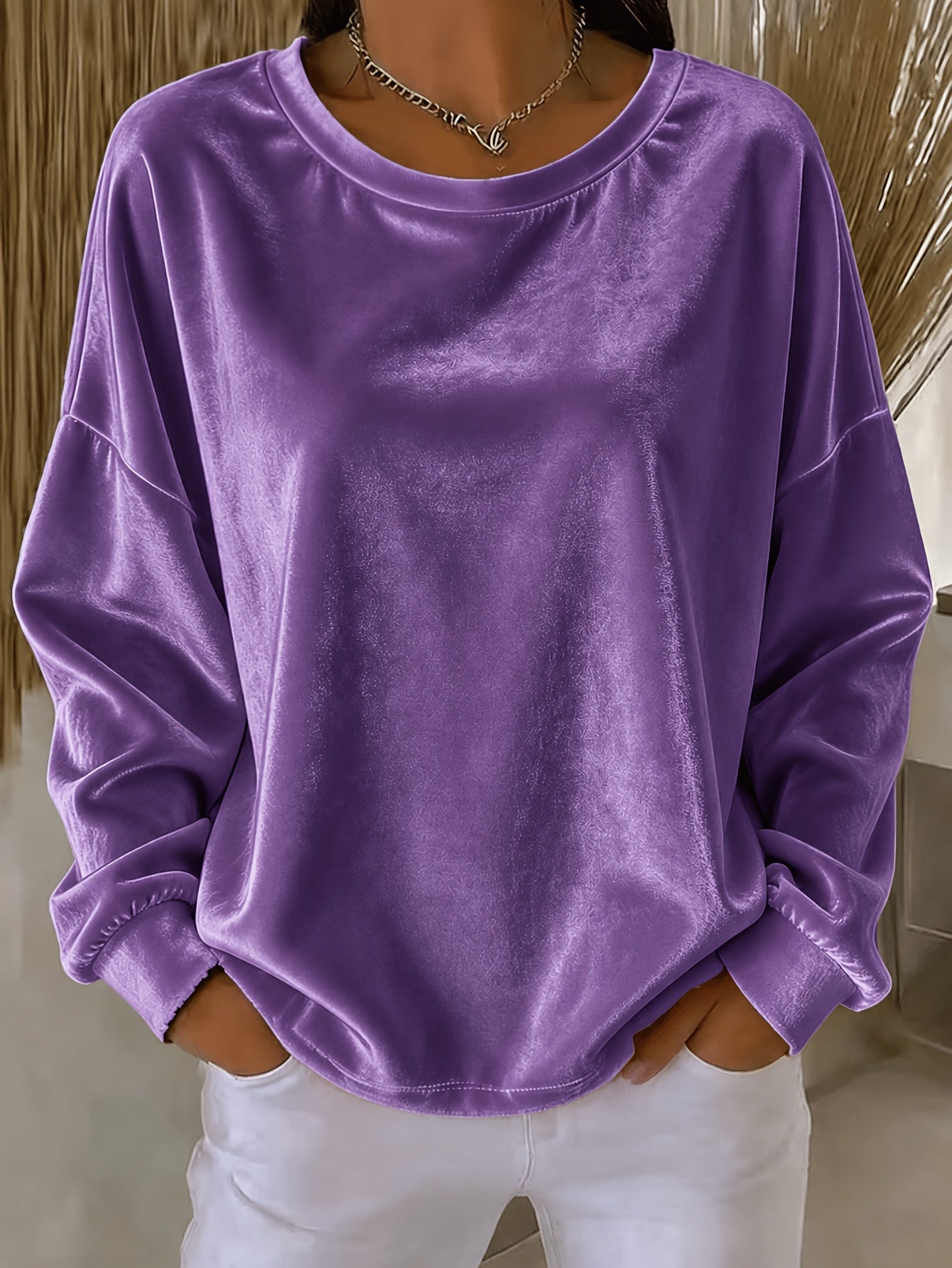 Casual Round-neck Velvet Solid-color Long-sleeve Shirt NorixaFashion.com