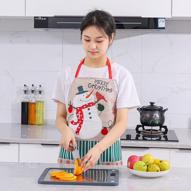 Santa Linen Apron Creative Kitchen Cleaner Sleeveless PearlNestDecor.com