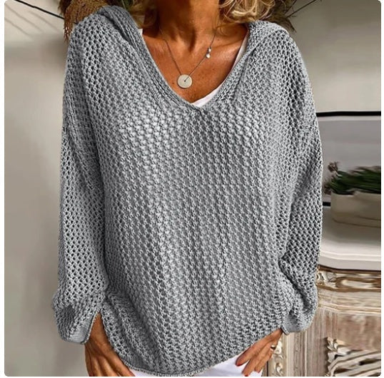 Sun Protection Knitted Hooded Sun Protection Clothing Hooded Thin Loose Sweater NorixaFashion.com
