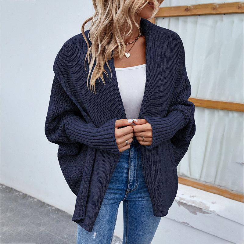 New Loose Knitted Sweater Solid Color Bat Sleeve Large Lapel Cardigan Autumn And Winter Fashion Jacket For Women Clothing LadyShow.Store
