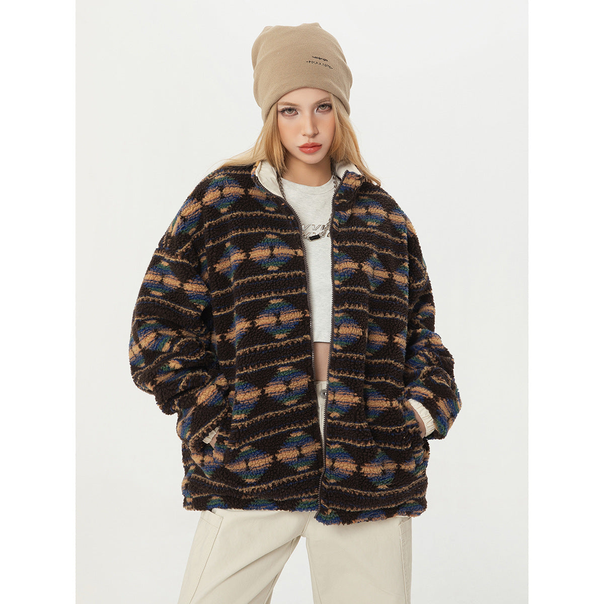 Retro Double-sided Wear Loose Couple Winter Cotton Dress Same Lamb Wool Coat Best YouTube Store