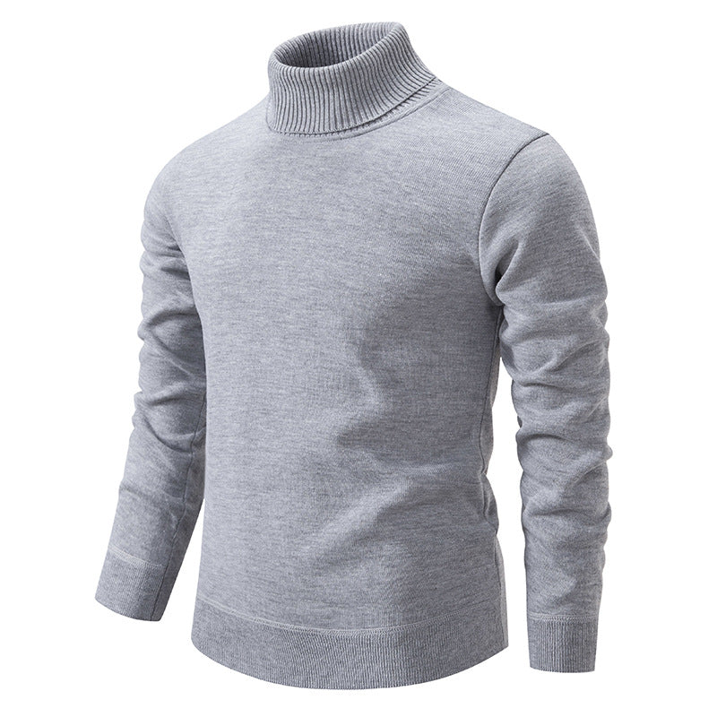 Men's Turtleneck Pullover Sweater Fashion Solid Color Fleece Lined Knitted Long-sleeved Top Clothing LadyShow.Store
