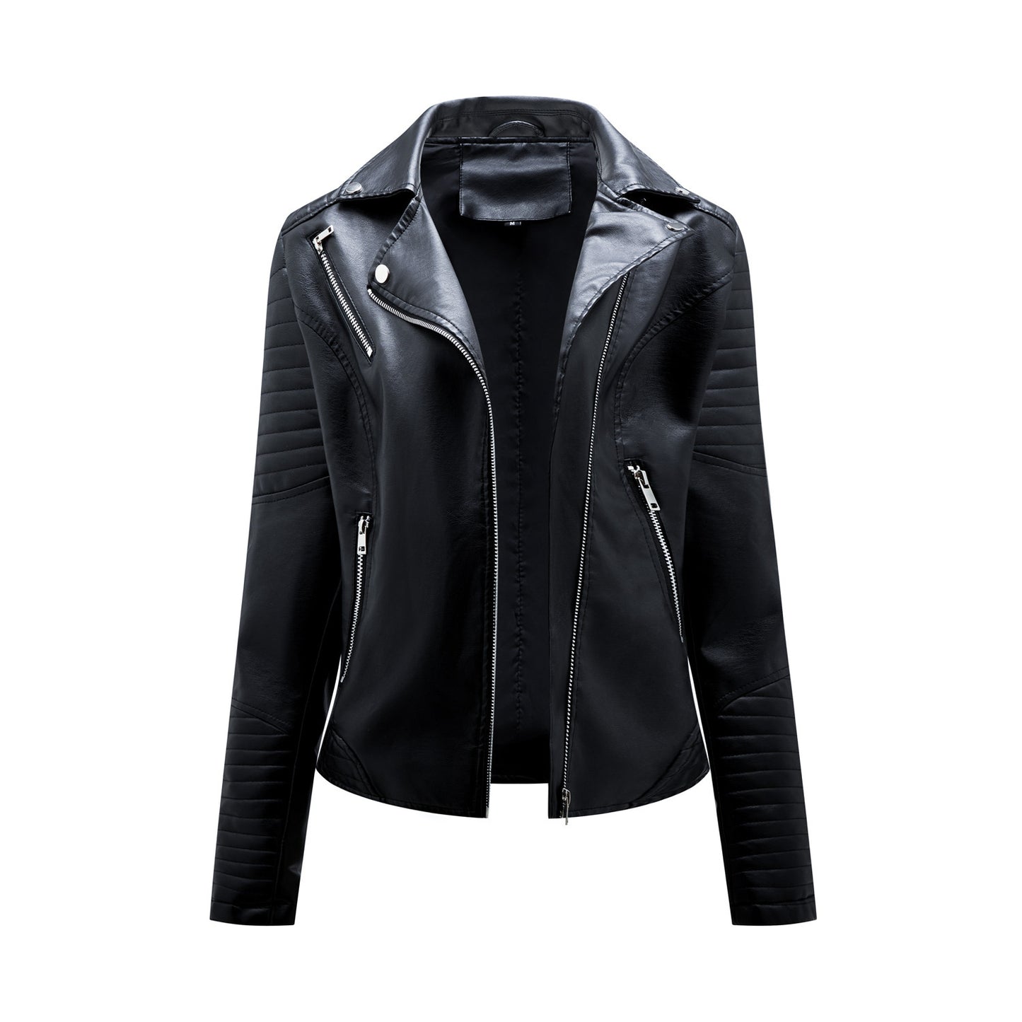 Short Leather Jacket Women's Lapel Motorcycle Oblique Zipper Jacket