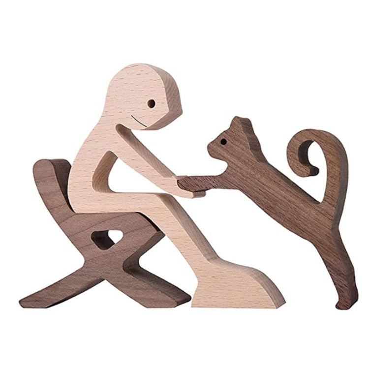 DIY Figurine Wood Dog Ornament Sculpture Home Decoration A Man A Dog Wood Sculpture Christmas Gifts Model Decor PearlNestDecor.com