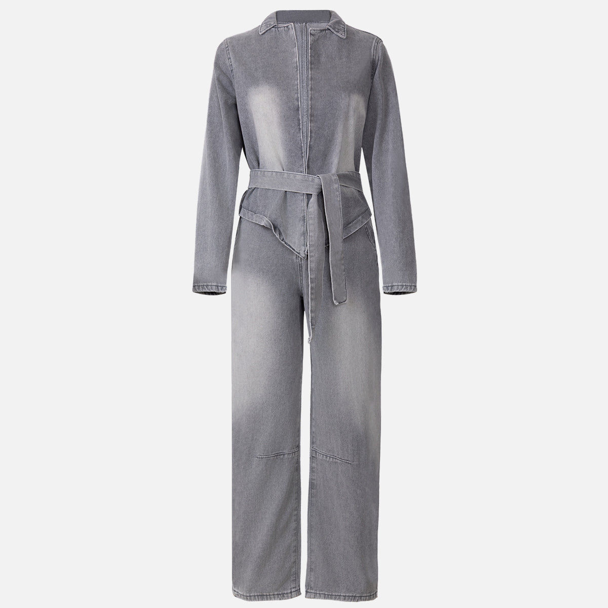 Denim Tie Long Sleeve Top & High Waist Pants Set NorixaFashion.com