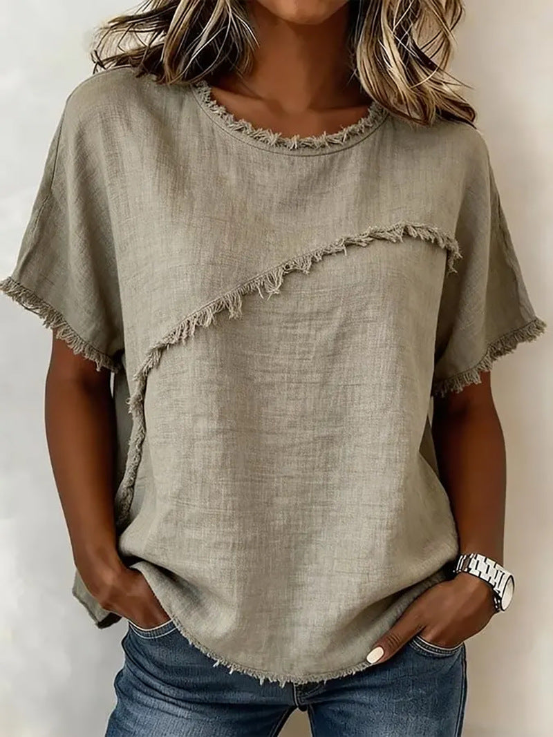 Women's Round-Neck Casual Loose Short-Sleeve Top NorixaFashion.com