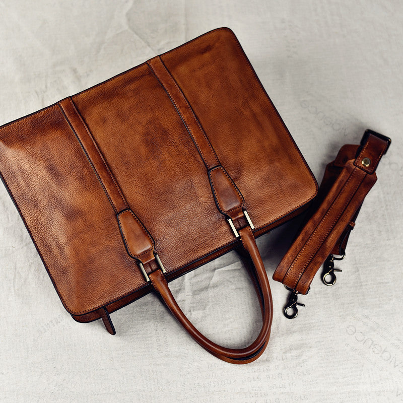 New Men's Handbag Vegetable Tanned Leather Retro Horizontal LadyShow.Store