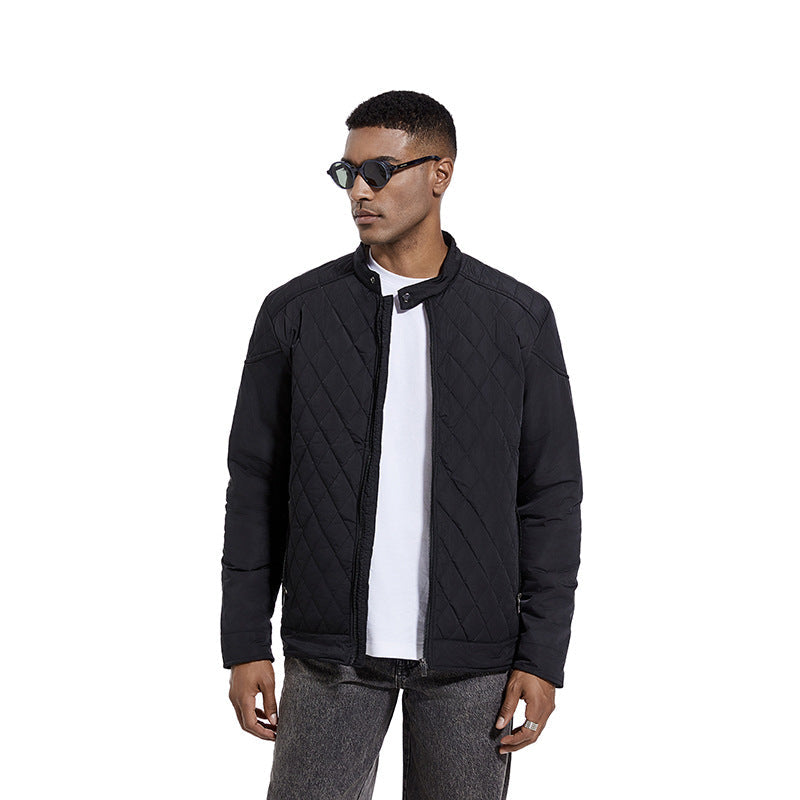 2026 Cross-Border Autumn And Winter Men's Lightweight Cotton Jacket Casual Diamond-Shaped Stand Collar Coat Harrington Jacket Cotton-Padded Jacket Men's Fashion Trend NorixaFashion.com