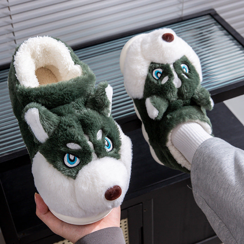 Cute Husky Cartoon Pure Cotton Slippers Men's Style Warm Indoor Slippers For Winter Home Use Best YouTube Store