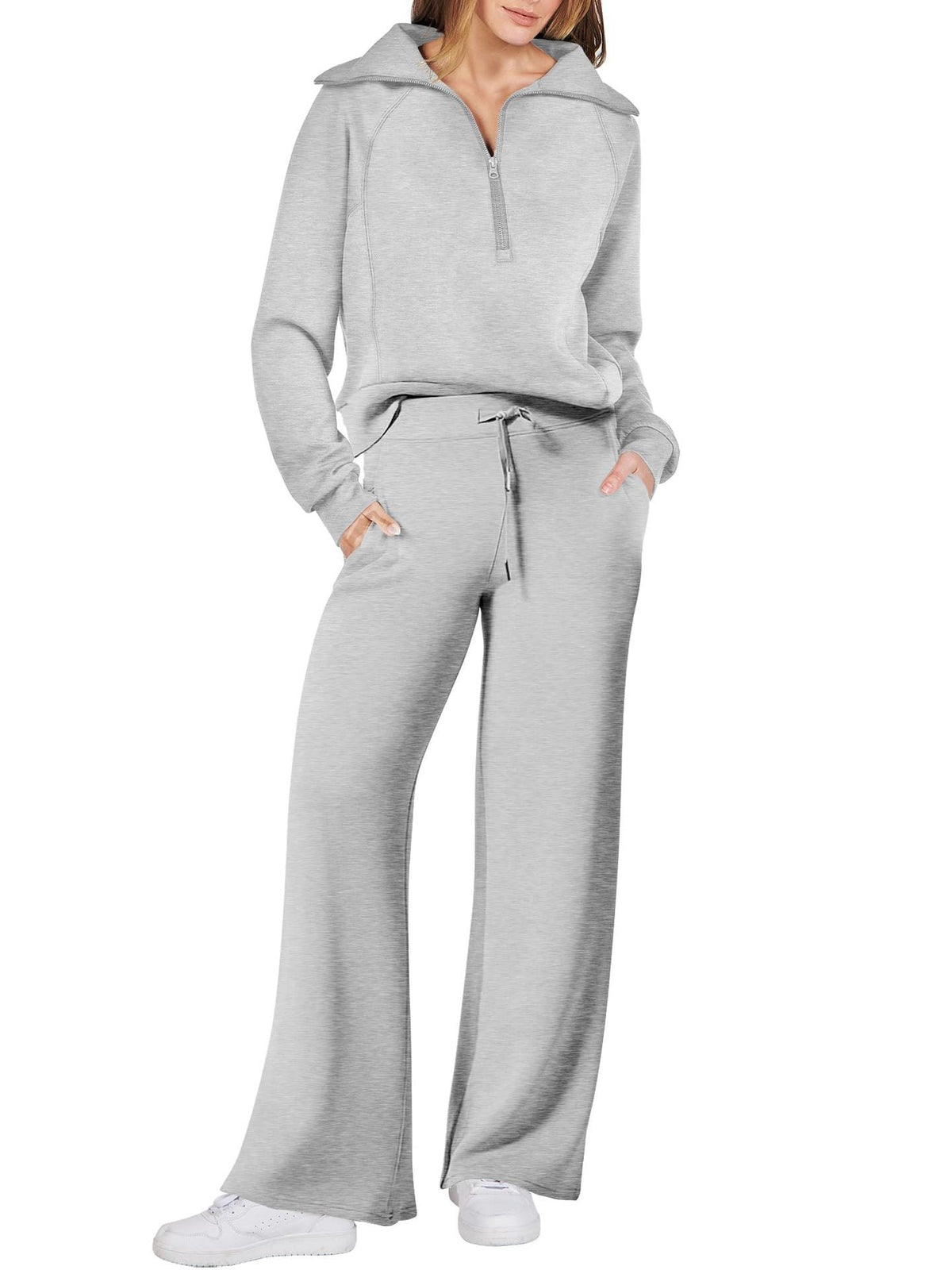 Leisure Sports Suit Long-sleeve Zipper Sweatshirt Wide Leg Pants Two-piece Set NorixaFashion.com