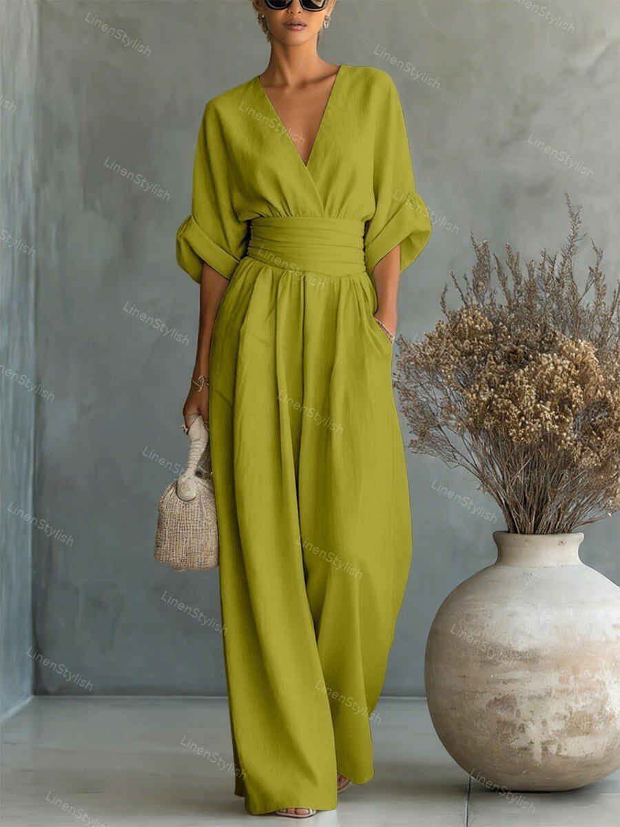 Waist-cinching V-neck Elegant Womens Jumpsuit LadyShow.Store