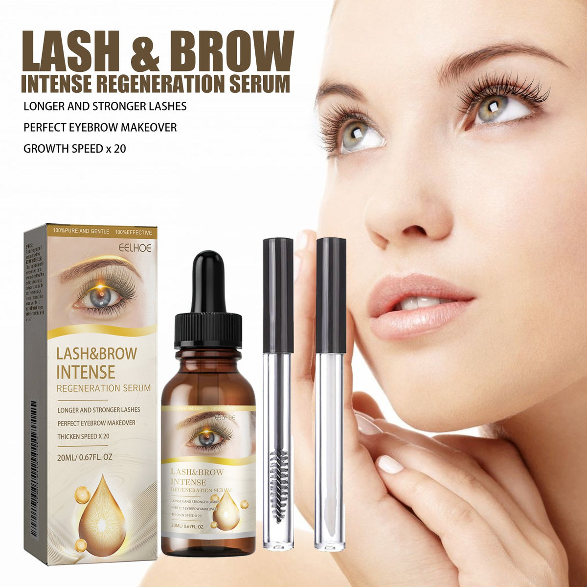 Eyelash Eyebrow E Ssence Set 20ml 1box-1 Eyelash Brush-1 Eyebrow Brush Tri Light Beauty