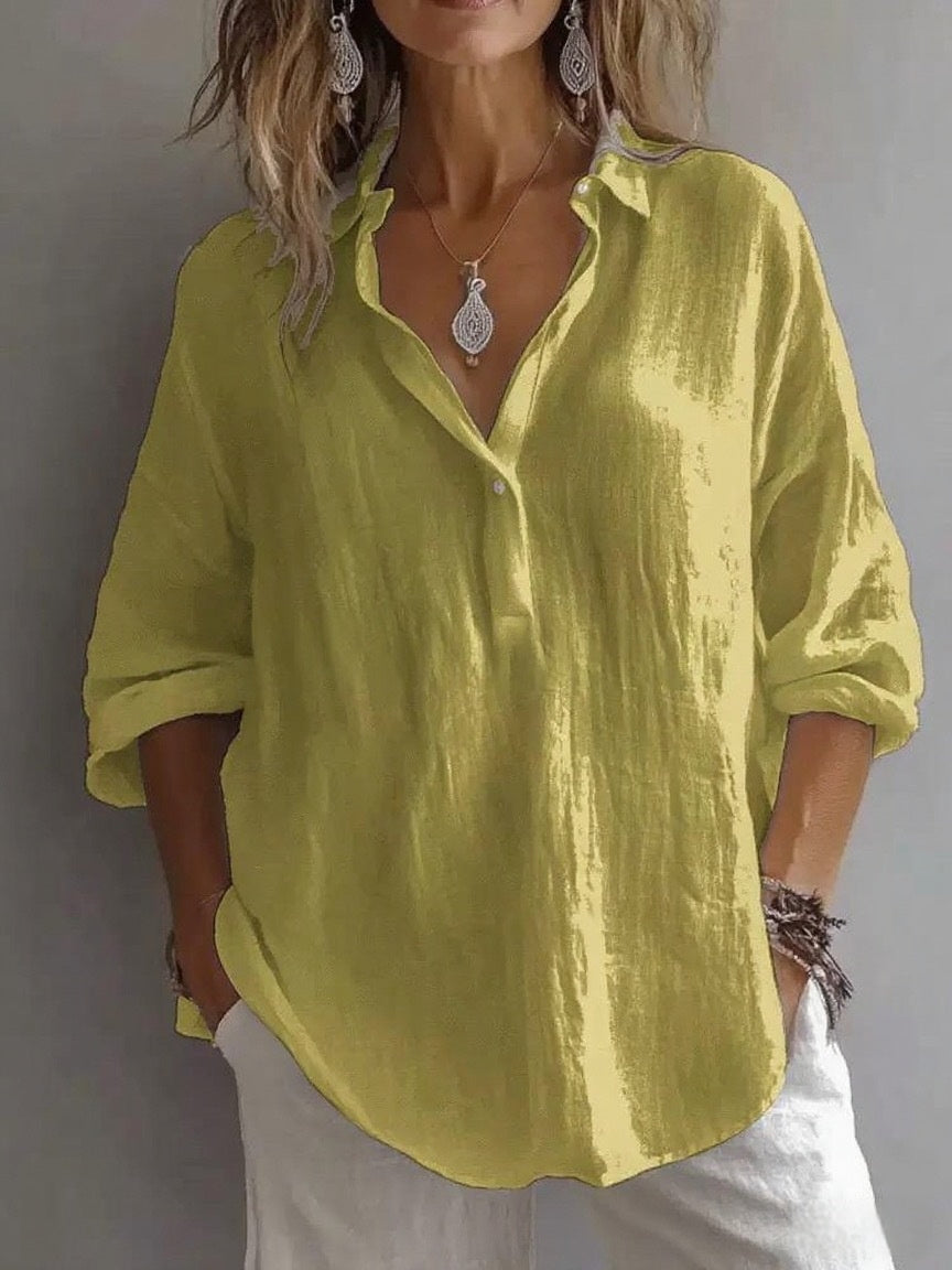 Fashion Long-sleeved Lapel Pullover Shirt Casual Loose Solid Color T-shirt Tops Women's Clothing NorixaFashion.com