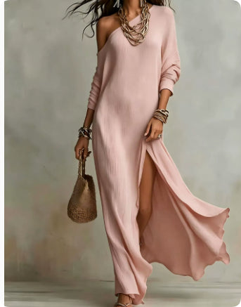 Elegant Long-Sleeve Knitted Split Dress For Women NorixaFashion.com