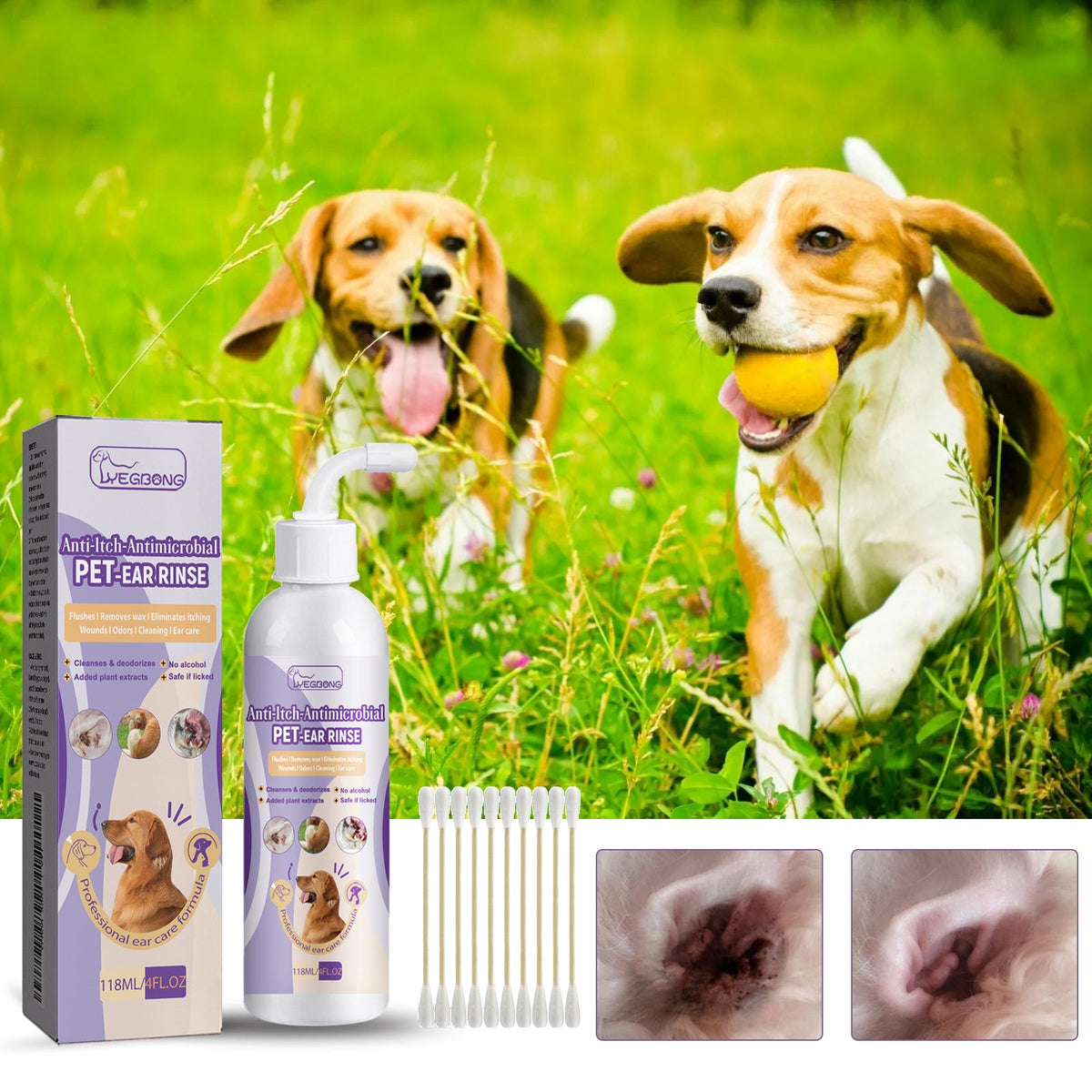 Pet Ear Cleanser 118ml 1box-10pcs 1bag Cotton Stick Tri Light Beauty
