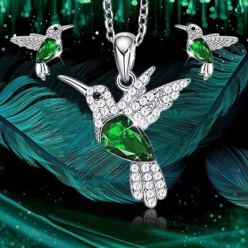 Hummingbird Jewelry Set Silver Plated Chain Necklace Stud LadyShow.Store