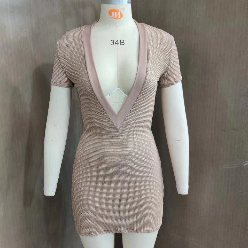 Sunscreen Women's High-Stretch Deep V-Neck Sexy Slimming Sheath Dress LadyShow.Store