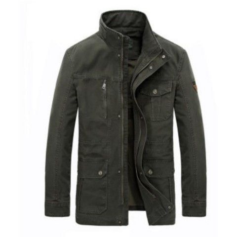 Men's Stand Collar Mid-length Multi-pocket Casual Jacket Best YouTube Store