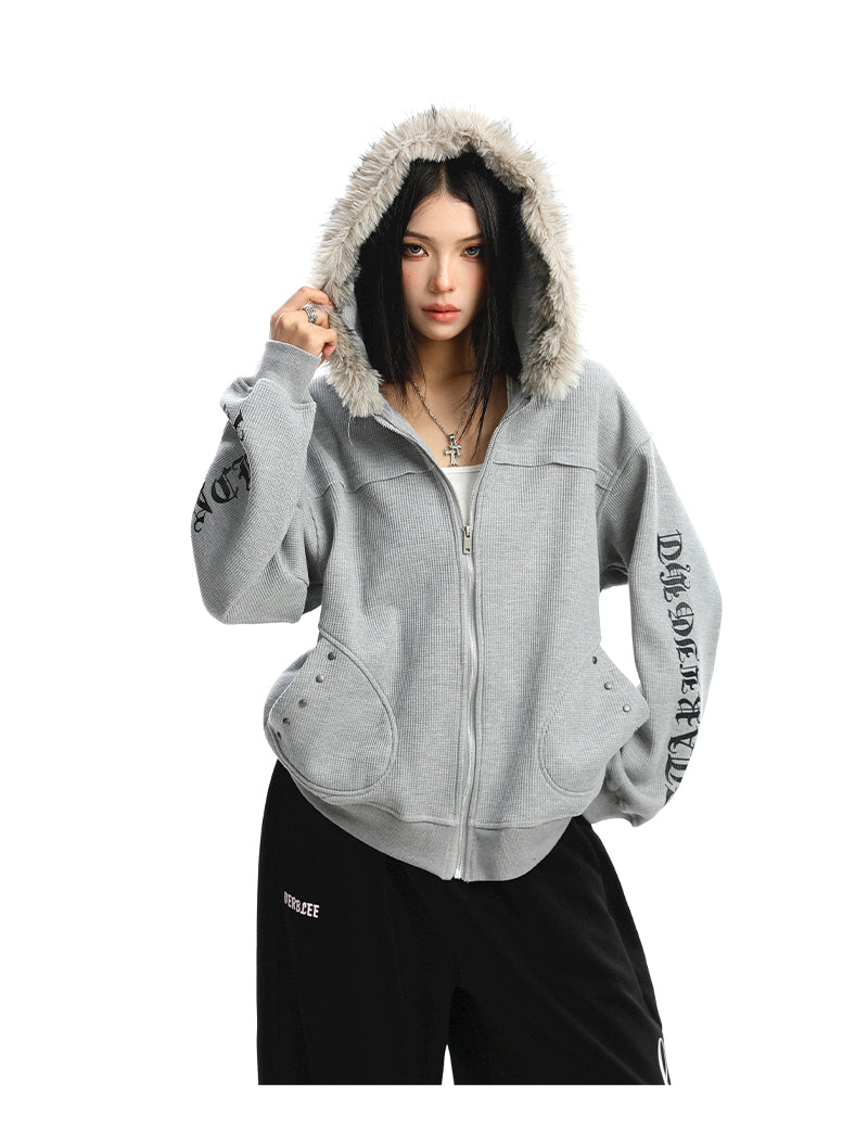 Women's Zipper Cardigan Detachable Fur Collar Sweater Best YouTube Store