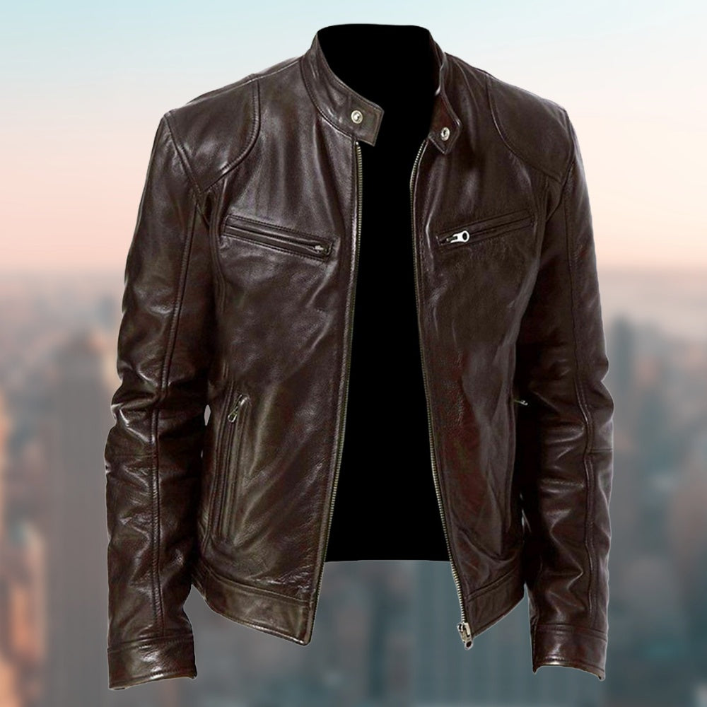 Gentleman's Warm Zipper Cardigan Pocket Decorated Pu Leather Coat LadyShow.Store