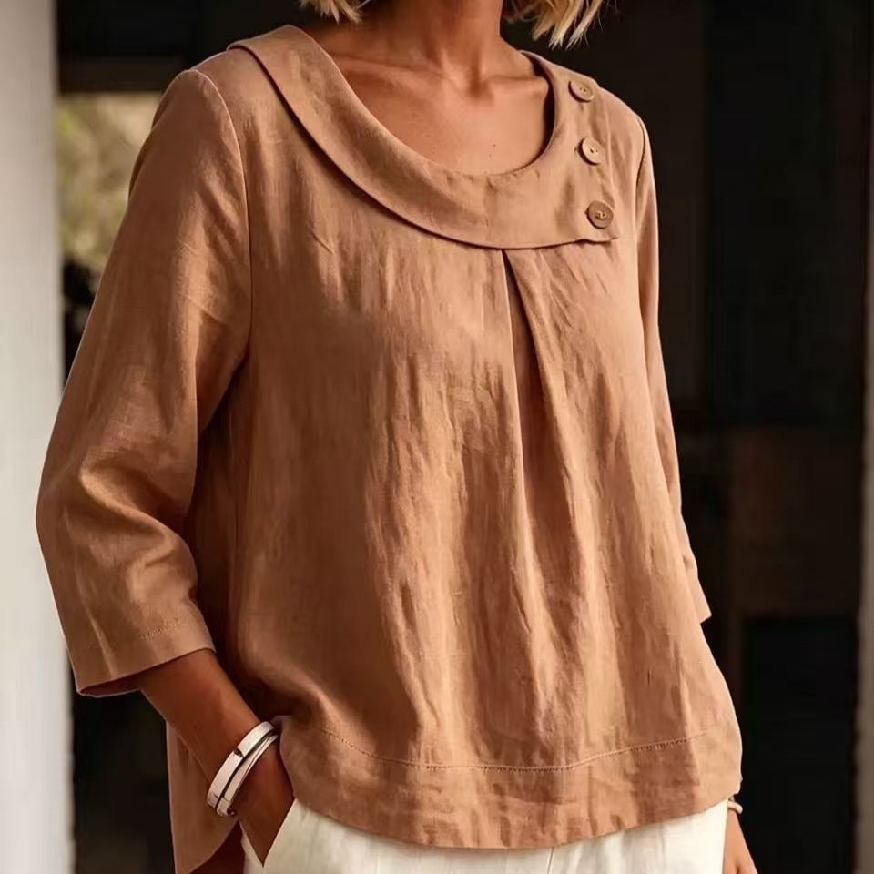Casual Round-neck Shirt, Loose-fitting Top For Women NorixaFashion.com