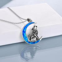 Sterling Silver Wolf Opal Moon Pendant Necklace Gifts for Women LadyShow.Store