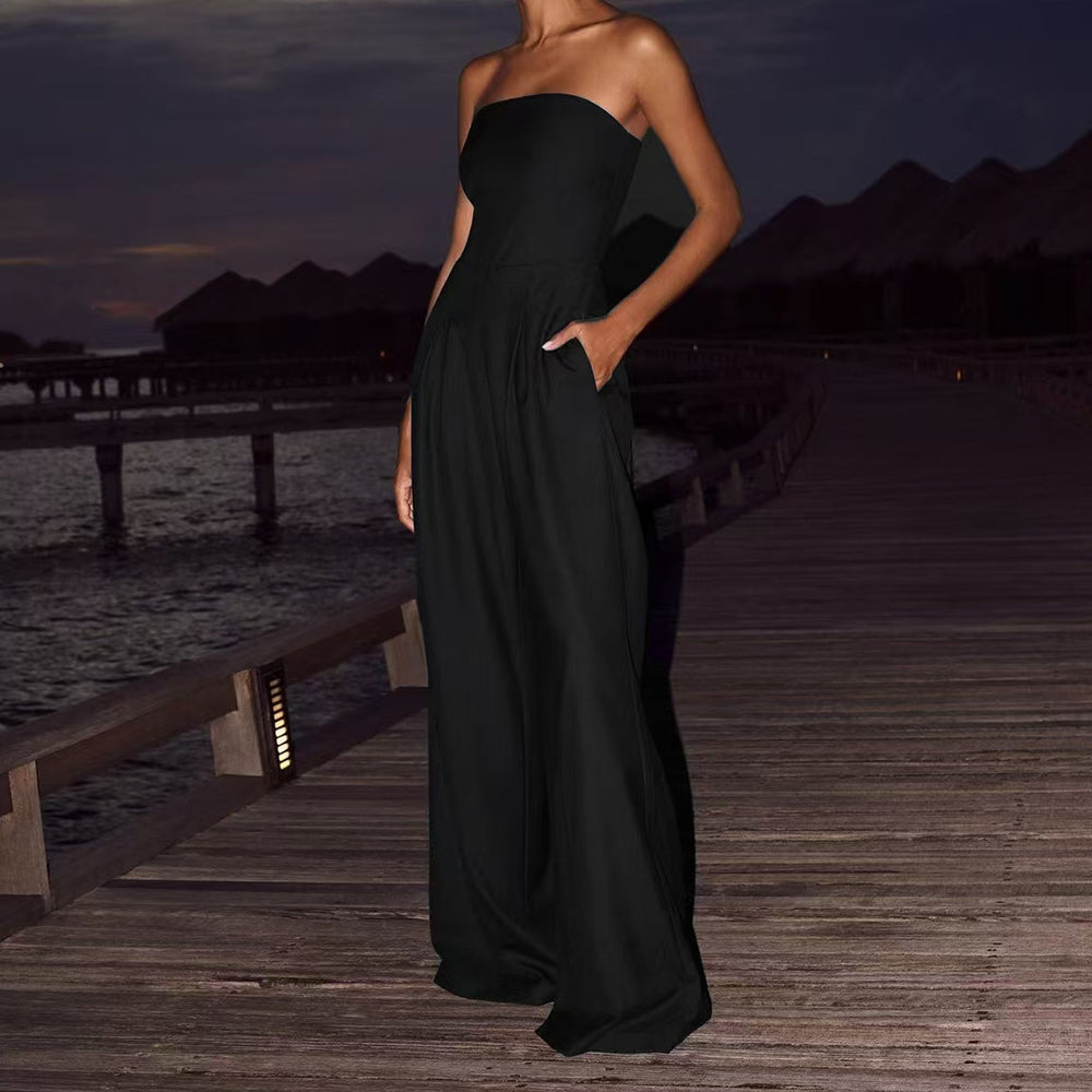 Loose Tube-top Jumpsuit Ins Fashion Backless Wide Leg Long Pants Overalls Women's Clothing LadyShow.Store
