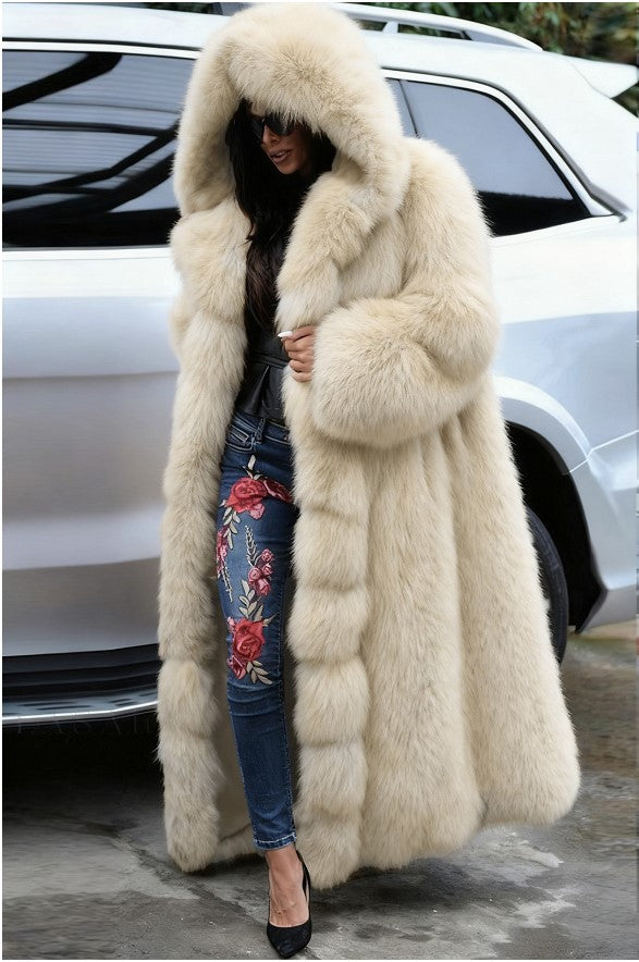 Faux Fur Coat Women Long Hooded Fur Coat NorixaFashion.com
