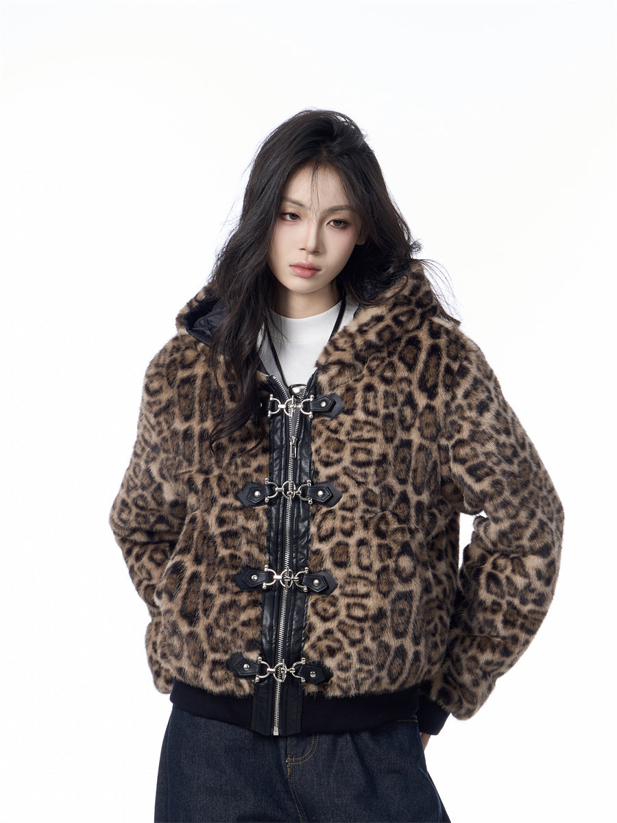 Hooded Jacket Women's Loose Thick Leopard Print Full Print Design Street Coat Best YouTube Store