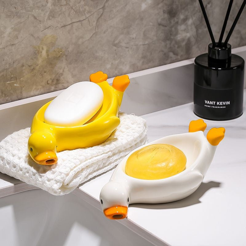 Small Yellow Duck Creative Ceramic Drain Soap Box