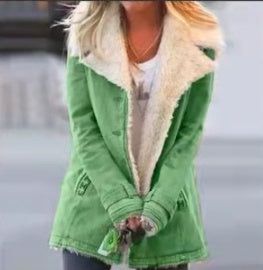 Women Plus Size Warm Coats Composite Plush Button Lapels Jacket Outwearcoat LuxuryLifeWay Online Store