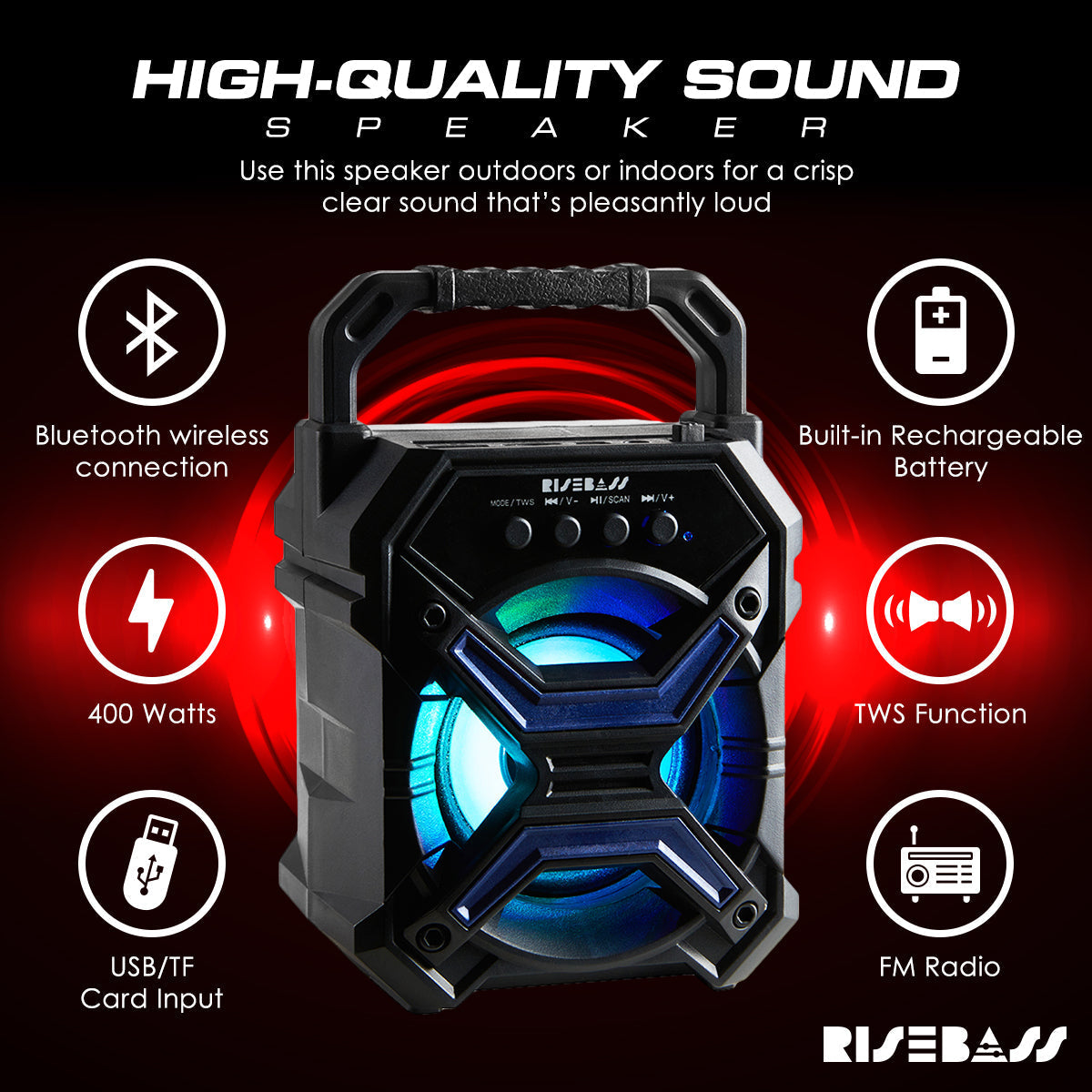 Portable Wireless Bluetooth Speaker with TWS Function - Rechargeable Bluetooth Speaker - LES flashing Lights LuxuryLifeWay Online Store