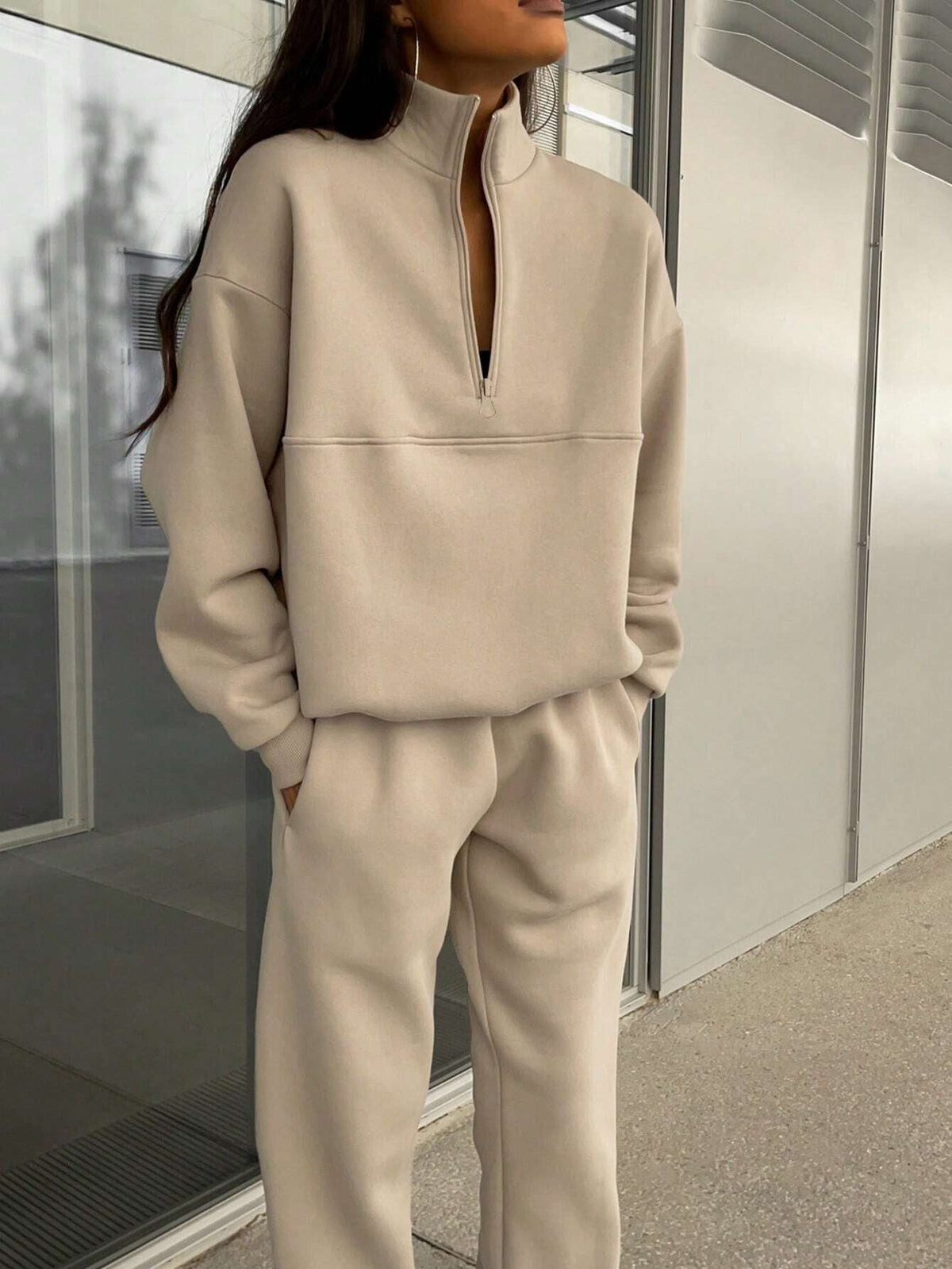 Long-sleeved Sports Sweatshirt Suit Fashion Stand-up Collar Zip-up Top And Elastic Band Trousers With Pocket Srping Fall Clothing For Women NorixaFashion.com
