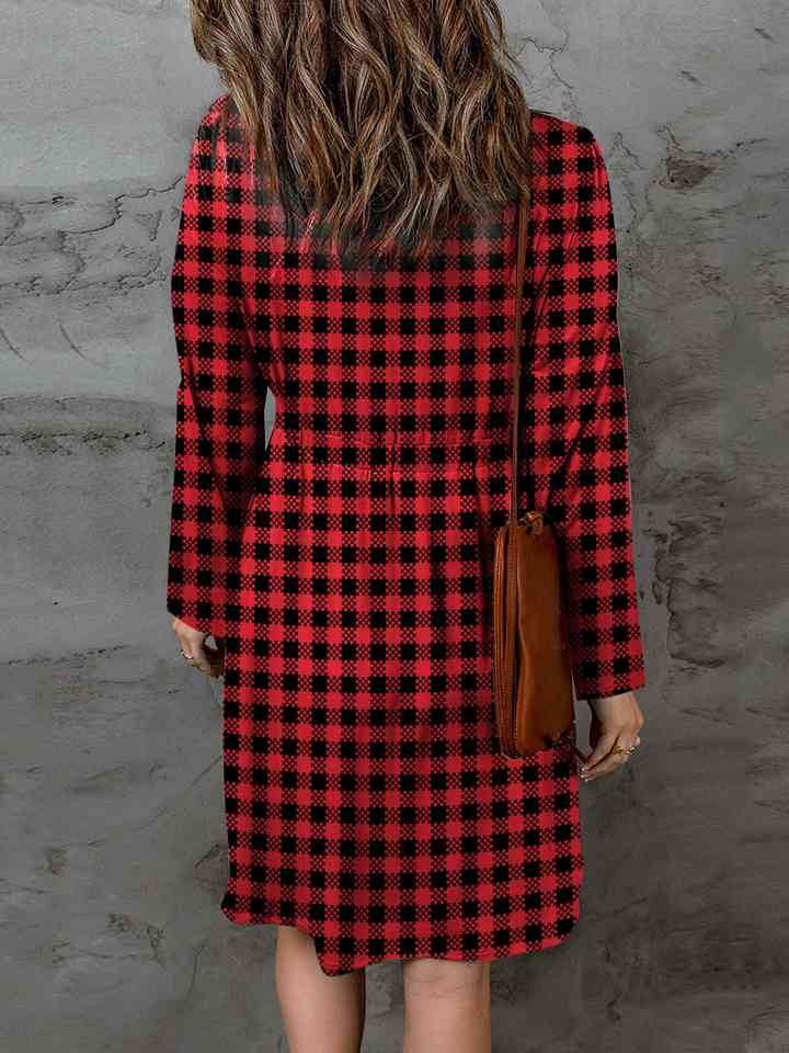 Double Take Full Size Plaid Round Neck Long Sleeve Magic Dress LuxuryLifeWay Online Store