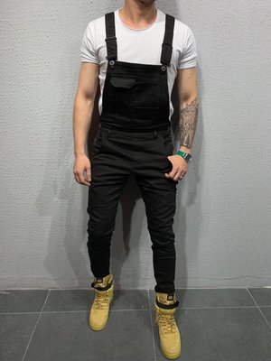 Ripped Denim Pants with Suspenders Pi-Mart