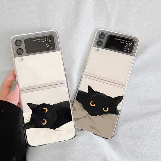Cute Cartoon Black Cat Clear Case for Samsung Galaxy Z Flip 6/5/4/3 - Transparent Protective Cover with Adorable Design and Durable Shell LuxuryLifeWay Online Store