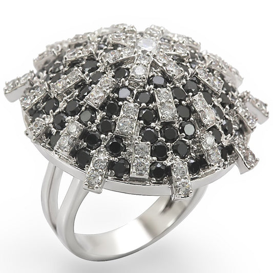 1W029 - Rhodium Brass Ring with AAA Grade CZ  in Black Diamond LuxuryLifeWay Online Store