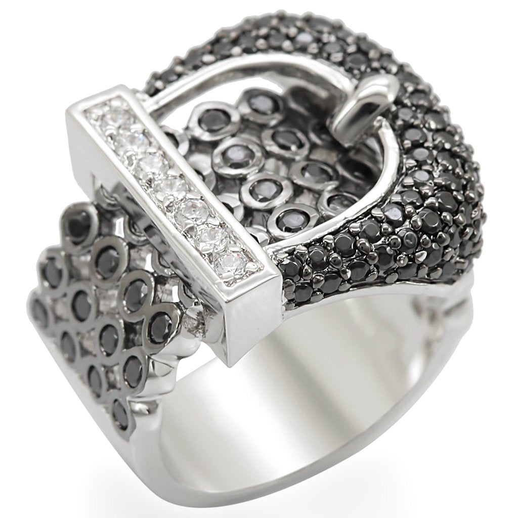 1W048 - Rhodium + Ruthenium Brass Ring with AAA Grade CZ  in Black Diamond LuxuryLifeWay Online Store