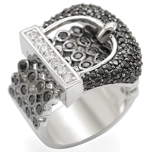1W048 - Rhodium + Ruthenium Brass Ring with AAA Grade CZ  in Black Diamond LuxuryLifeWay Online Store