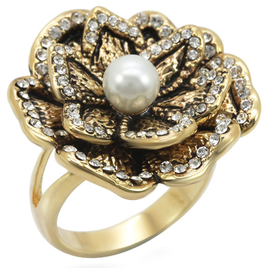 1W063 - Gold Brass Ring with Synthetic Pearl in Citrine Yellow LuxuryLifeWay Online Store