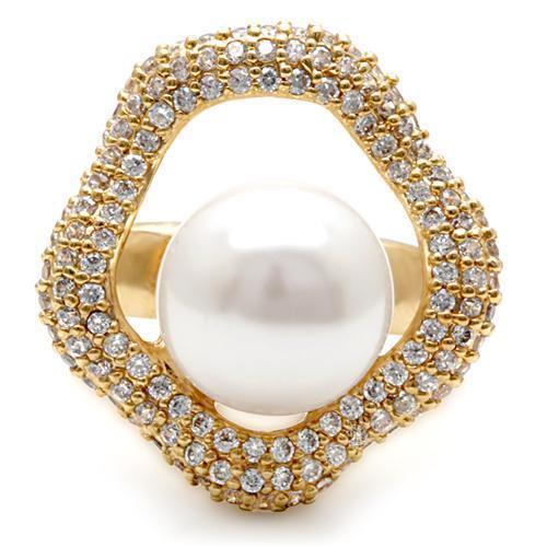 1W103 - Gold Brass Ring with Synthetic Pearl in White LuxuryLifeWay Online Store