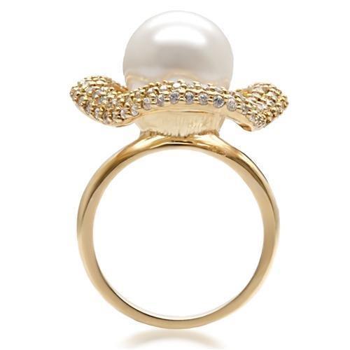 1W103 - Gold Brass Ring with Synthetic Pearl in White LuxuryLifeWay Online Store