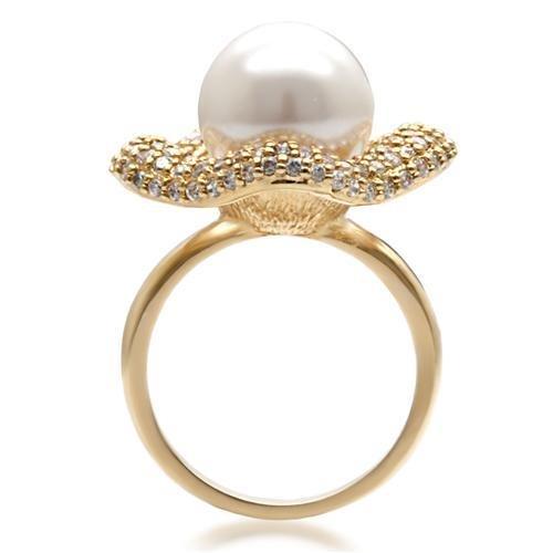 1W103 - Gold Brass Ring with Synthetic Pearl in White LuxuryLifeWay Online Store