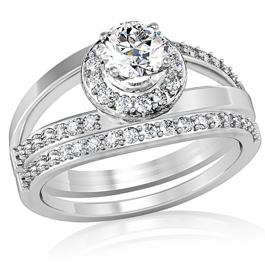 1W164 - Rhodium Brass Ring with AAA Grade CZ  in Clear LuxuryLifeWay Online Store