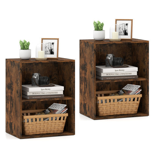 2-Cube Bookcase Set of 2 Floor Standing Open Bookshelf w/ 5-Position Adjustable Shelf-Brown